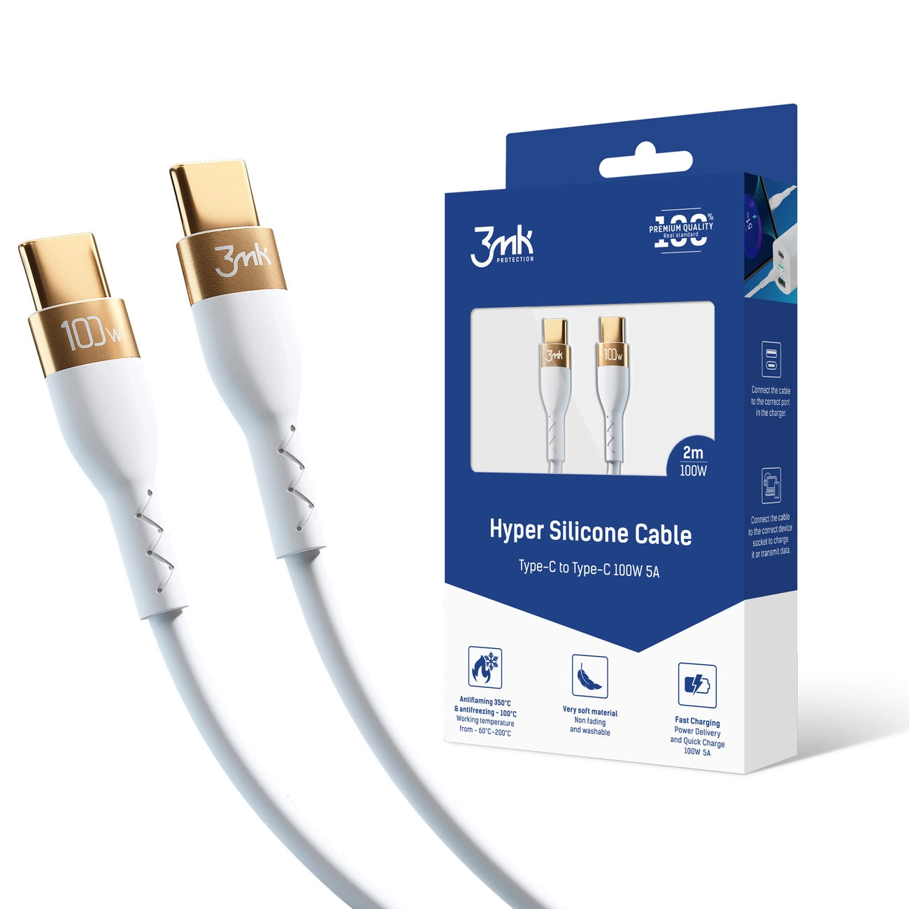 3mk Hyper Silicone Cable USB-C / USB-C 100W 2m - white_0