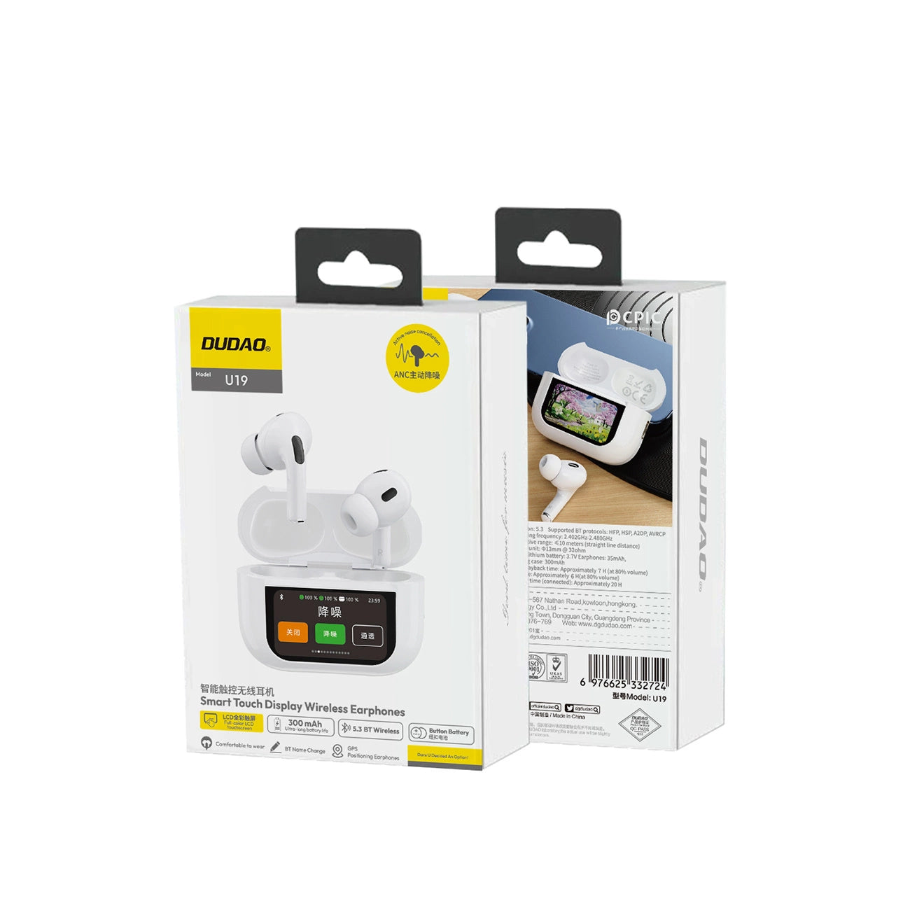 Dudao U19 in-ear TWS wireless Bluetooth 5.3 headphones with LED display - white_2