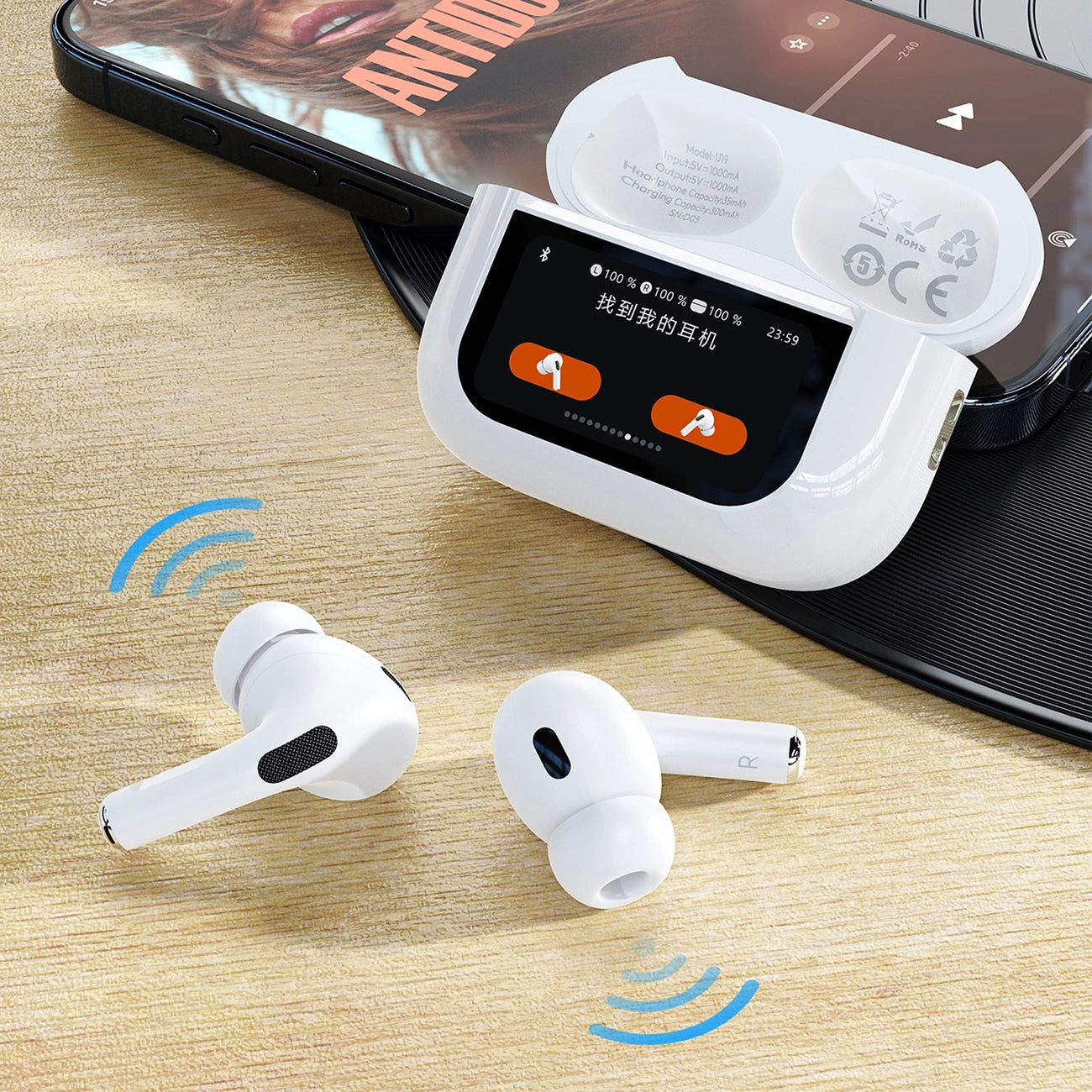 Dudao U19 in-ear TWS wireless Bluetooth 5.3 headphones with LED display - white_7