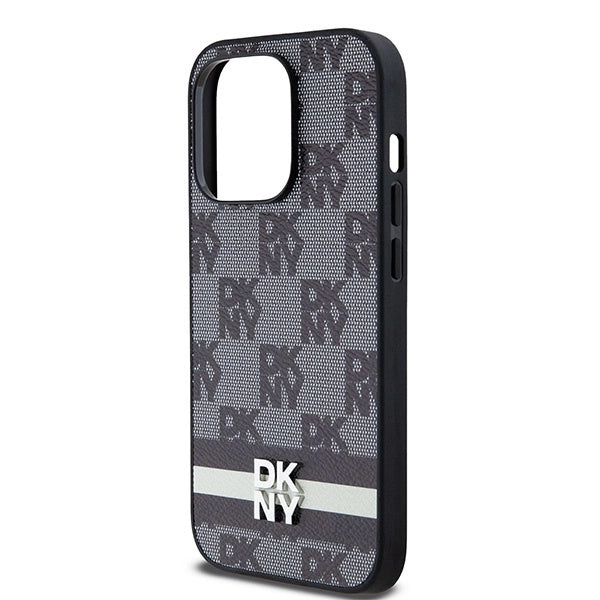 DKNY Leather Checkered Mono Pattern &amp; Printed Stripes iPhone 14 Pro Case - Black_5