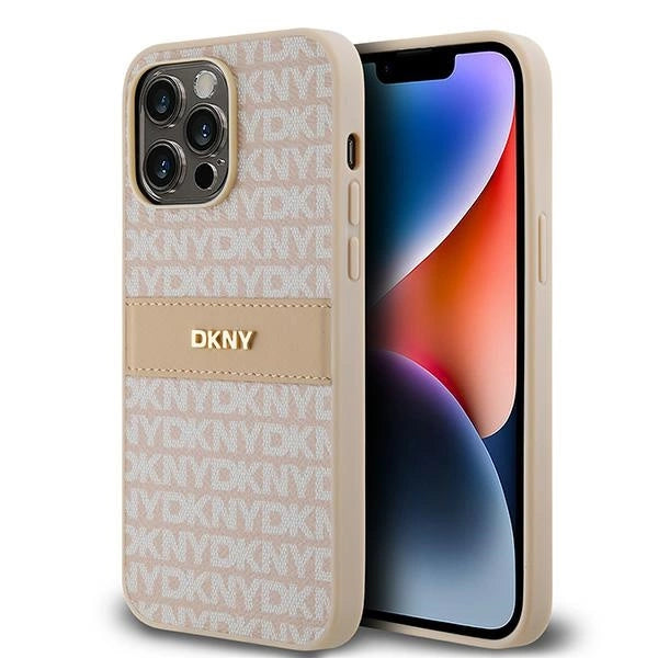 DKNY Leather Mono Stripe &amp; Metal Logo case for iPhone 14 Pro - pink_0