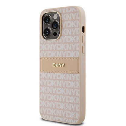 DKNY Leather Mono Stripe &amp; Metal Logo case for iPhone 14 Pro - pink_1