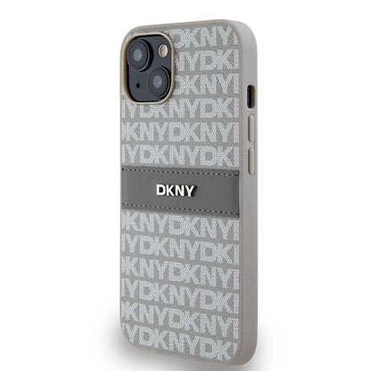DKNY Leather Mono Stripe &amp; Metal Logo case for iPhone 15 / 14 / 13 - beige_1