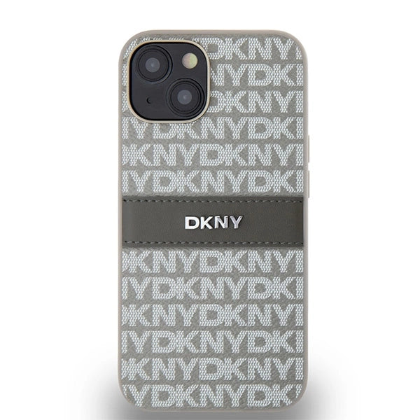 DKNY Leather Mono Stripe &amp; Metal Logo case for iPhone 15 / 14 / 13 - beige_2