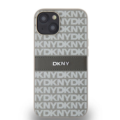 DKNY Leather Mono Stripe &amp; Metal Logo case for iPhone 15 / 14 / 13 - beige_2