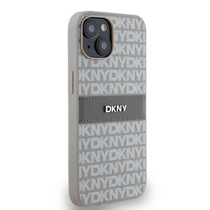 DKNY Leather Mono Stripe &amp; Metal Logo case for iPhone 15 / 14 / 13 - beige_3