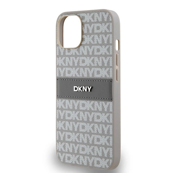 DKNY Leather Mono Stripe &amp; Metal Logo case for iPhone 15 / 14 / 13 - beige_5