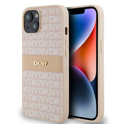 DKNY Leather Mono Stripe &amp; Metal Logo case for iPhone 15 / 14 / 13 - pink_0