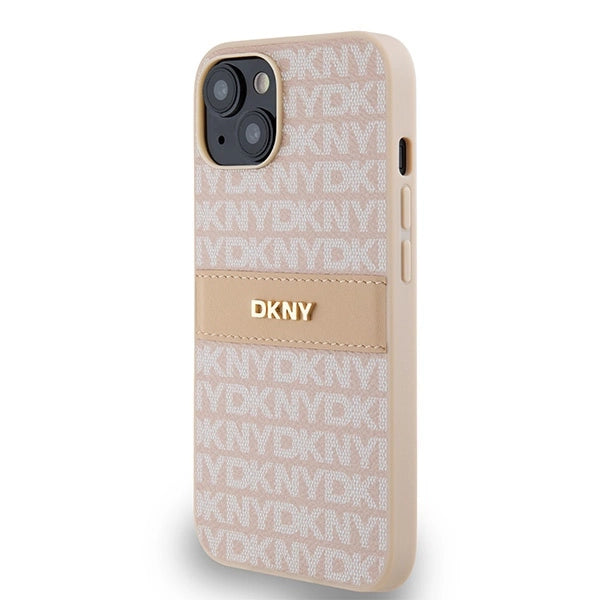DKNY Leather Mono Stripe &amp; Metal Logo case for iPhone 15 / 14 / 13 - pink_1