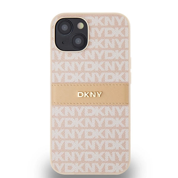 DKNY Leather Mono Stripe &amp; Metal Logo case for iPhone 15 / 14 / 13 - pink_2