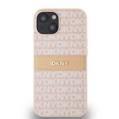 DKNY Leather Mono Stripe &amp; Metal Logo case for iPhone 15 / 14 / 13 - pink_2