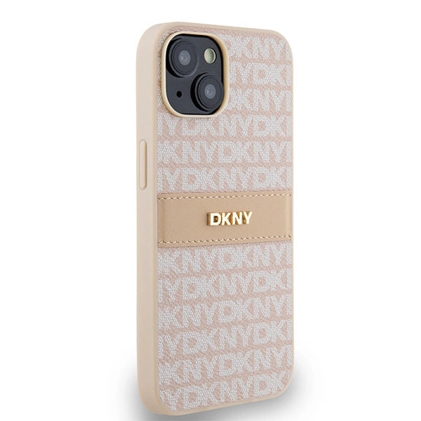 DKNY Leather Mono Stripe &amp; Metal Logo case for iPhone 15 / 14 / 13 - pink_3