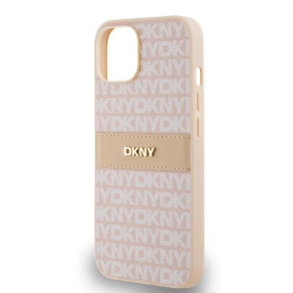 DKNY Leather Mono Stripe &amp; Metal Logo case for iPhone 15 / 14 / 13 - pink_5