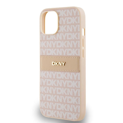 DKNY Leather Mono Stripe &amp; Metal Logo case for iPhone 15 / 14 / 13 - pink_5