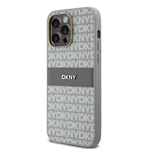 DKNY Leather Mono Stripe &amp; Metal Logo case for iPhone 14 Pro Max - beige_1