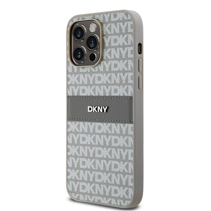 DKNY Leather Mono Stripe &amp; Metal Logo case for iPhone 14 Pro Max - beige_1