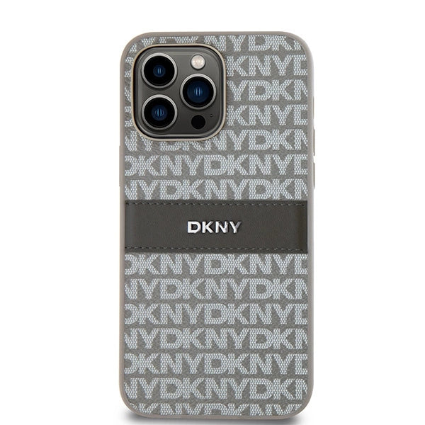 DKNY Leather Mono Stripe &amp; Metal Logo case for iPhone 14 Pro Max - beige_2