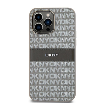 DKNY Leather Mono Stripe &amp; Metal Logo case for iPhone 14 Pro Max - beige_2
