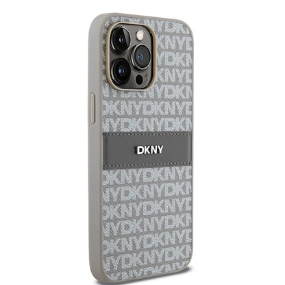 DKNY Leather Mono Stripe &amp; Metal Logo case for iPhone 14 Pro Max - beige_3