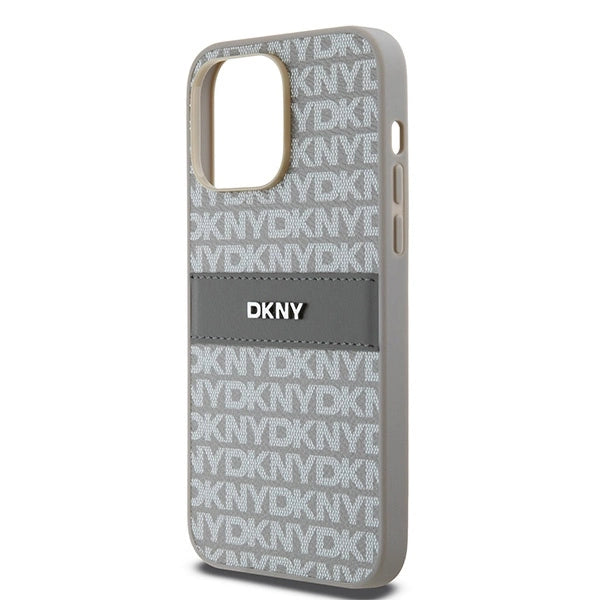 DKNY Leather Mono Stripe &amp; Metal Logo case for iPhone 14 Pro Max - beige_5
