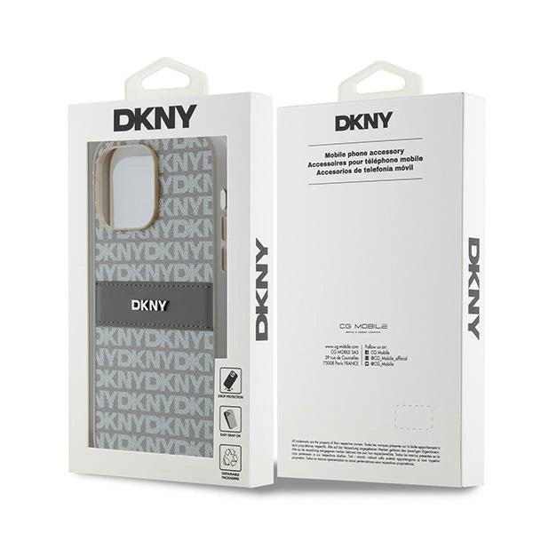 DKNY Leather Mono Stripe &amp; Metal Logo case for iPhone 14 Pro Max - beige_7