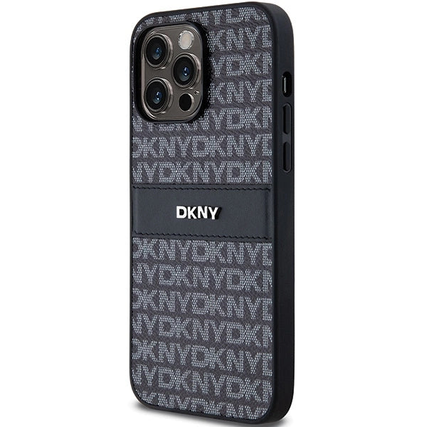 DKNY Leather Mono Stripe &amp; Metal Logo case for iPhone 14 Pro Max - black_1