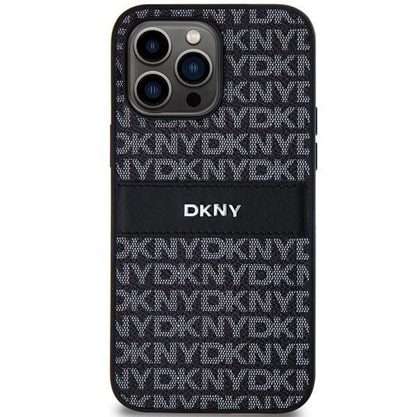 DKNY Leather Mono Stripe &amp; Metal Logo case for iPhone 14 Pro Max - black_2