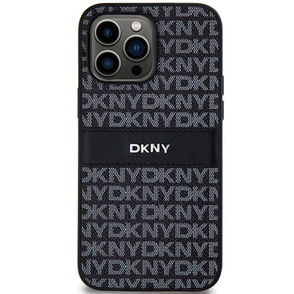 DKNY Leather Mono Stripe &amp; Metal Logo case for iPhone 14 Pro Max - black_2