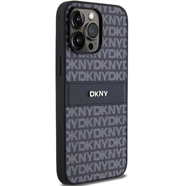 DKNY Leather Mono Stripe &amp; Metal Logo case for iPhone 14 Pro Max - black_3