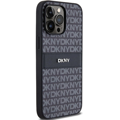 DKNY Leather Mono Stripe &amp; Metal Logo case for iPhone 14 Pro Max - black_3