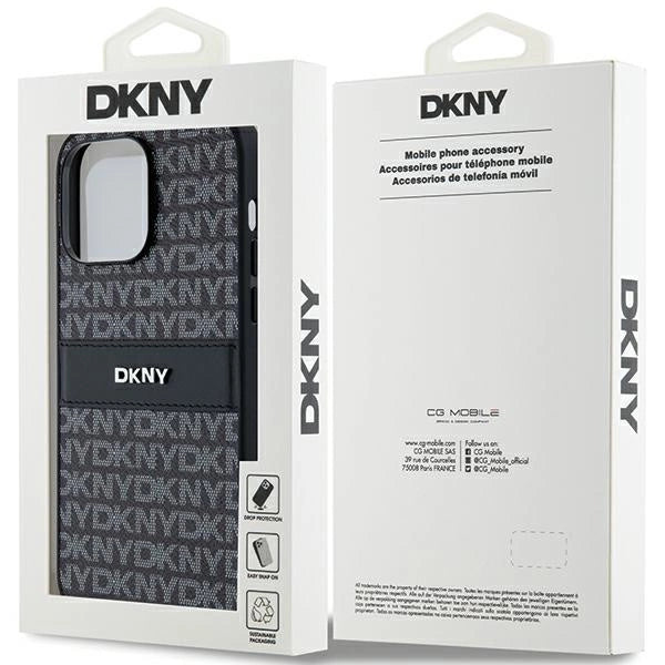 DKNY Leather Mono Stripe &amp; Metal Logo case for iPhone 14 Pro Max - black_7