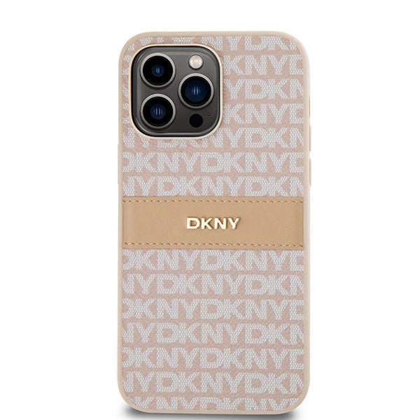 DKNY Leather Mono Stripe &amp; Metal Logo case for iPhone 14 Pro Max - pink_2