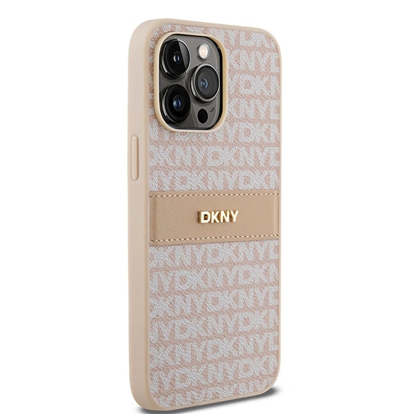 DKNY Leather Mono Stripe &amp; Metal Logo case for iPhone 14 Pro Max - pink_3