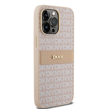 DKNY Leather Mono Stripe &amp; Metal Logo case for iPhone 14 Pro Max - pink_3