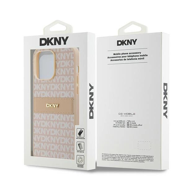 DKNY Leather Mono Stripe &amp; Metal Logo case for iPhone 14 Pro Max - pink_7