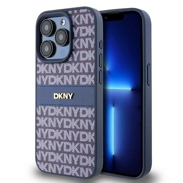 DKNY Leather Mono Stripe &amp; Metal Logo case for iPhone 15 Pro - blue_0