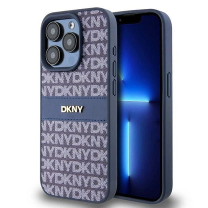 DKNY Leather Mono Stripe &amp; Metal Logo case for iPhone 15 Pro - blue_0