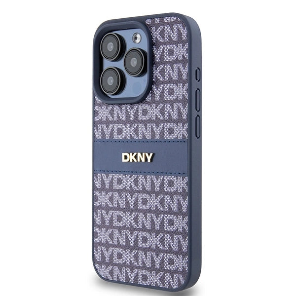 DKNY Leather Mono Stripe &amp; Metal Logo case for iPhone 15 Pro - blue_1