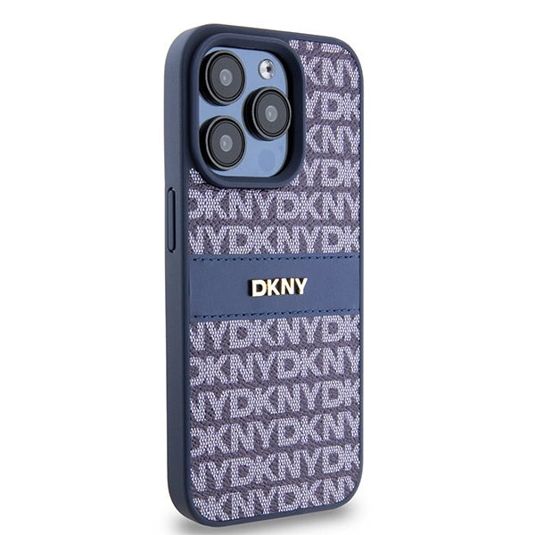 DKNY Leather Mono Stripe &amp; Metal Logo case for iPhone 15 Pro - blue_3