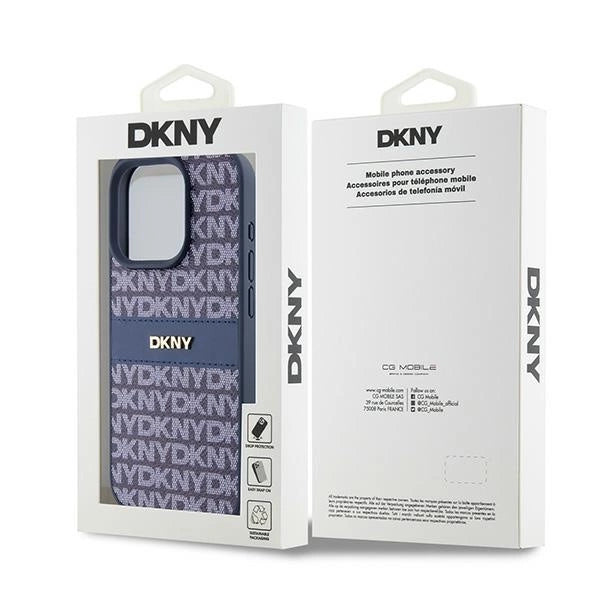 DKNY Leather Mono Stripe &amp; Metal Logo case for iPhone 15 Pro - blue_7