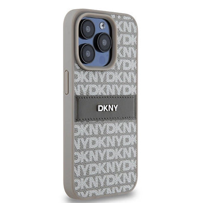DKNY Leather Mono Stripe &amp; Metal Logo case for iPhone 15 Pro - beige_3
