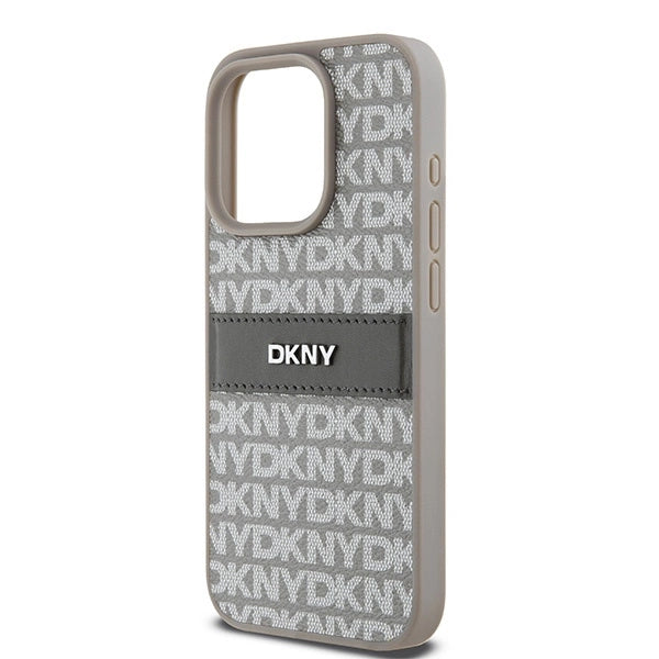 DKNY Leather Mono Stripe &amp; Metal Logo case for iPhone 15 Pro - beige_5