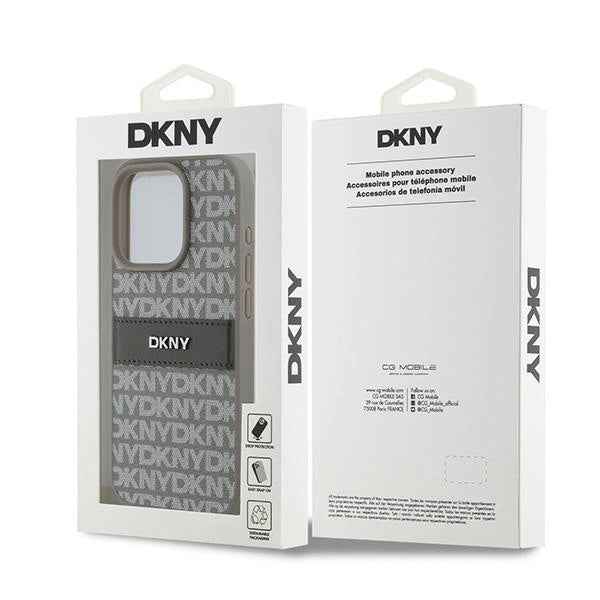 DKNY Leather Mono Stripe &amp; Metal Logo case for iPhone 15 Pro - beige_7