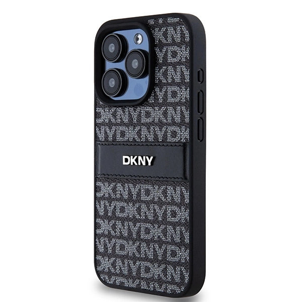 DKNY Leather Mono Stripe &amp; Metal Logo case for iPhone 15 Pro - black_1