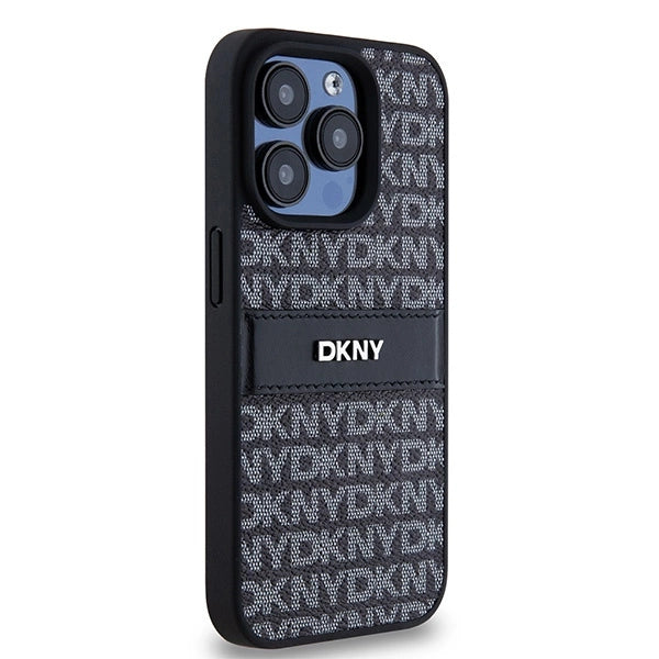 DKNY Leather Mono Stripe &amp; Metal Logo case for iPhone 15 Pro - black_3