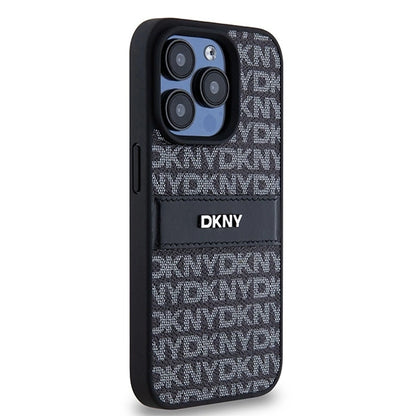 DKNY Leather Mono Stripe &amp; Metal Logo case for iPhone 15 Pro - black_3