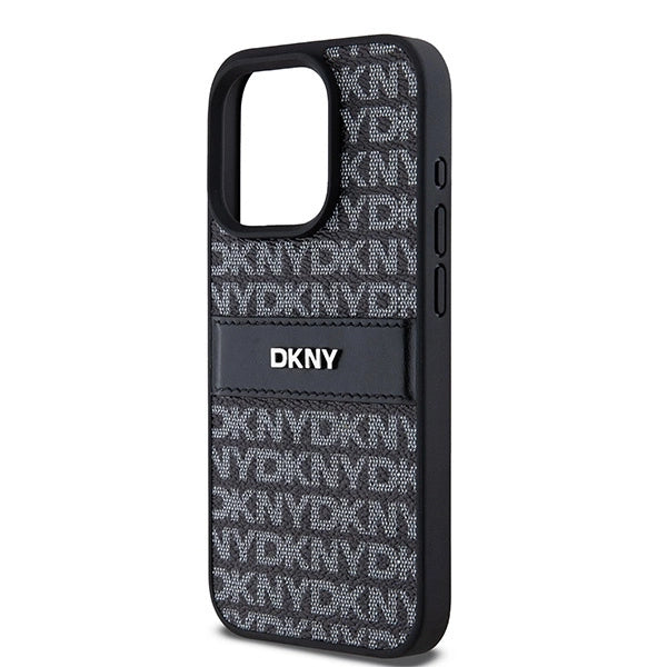 DKNY Leather Mono Stripe &amp; Metal Logo case for iPhone 15 Pro - black_5