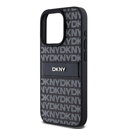 DKNY Leather Mono Stripe &amp; Metal Logo case for iPhone 15 Pro - black_5