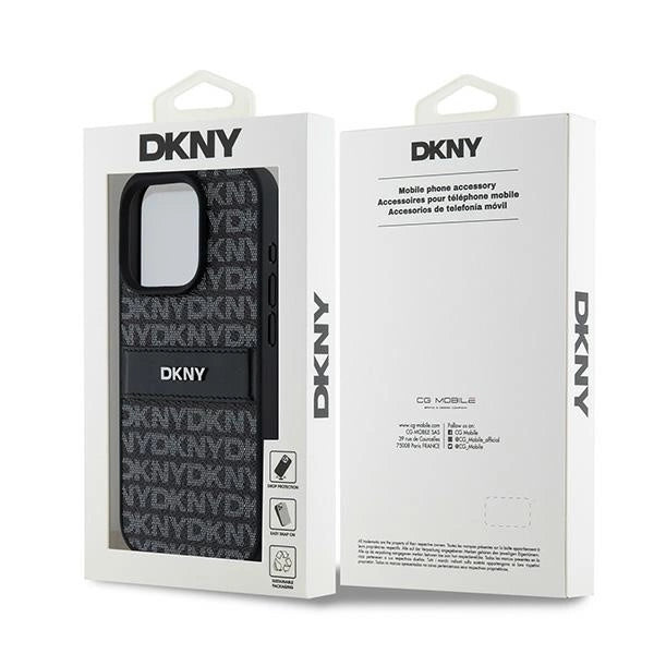 DKNY Leather Mono Stripe &amp; Metal Logo case for iPhone 15 Pro - black_7