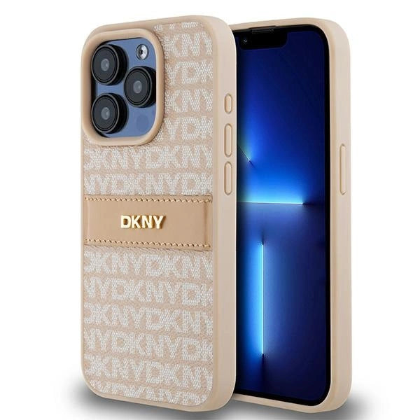 DKNY Leather Mono Stripe &amp; Metal Logo case for iPhone 15 Pro - pink_0